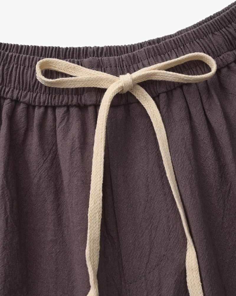 Pantaloncini in Lino con Vita Elastica e Laccetto