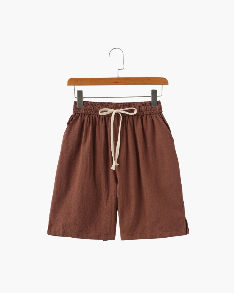 Pantaloncini in Lino con Vita Elastica e Laccetto