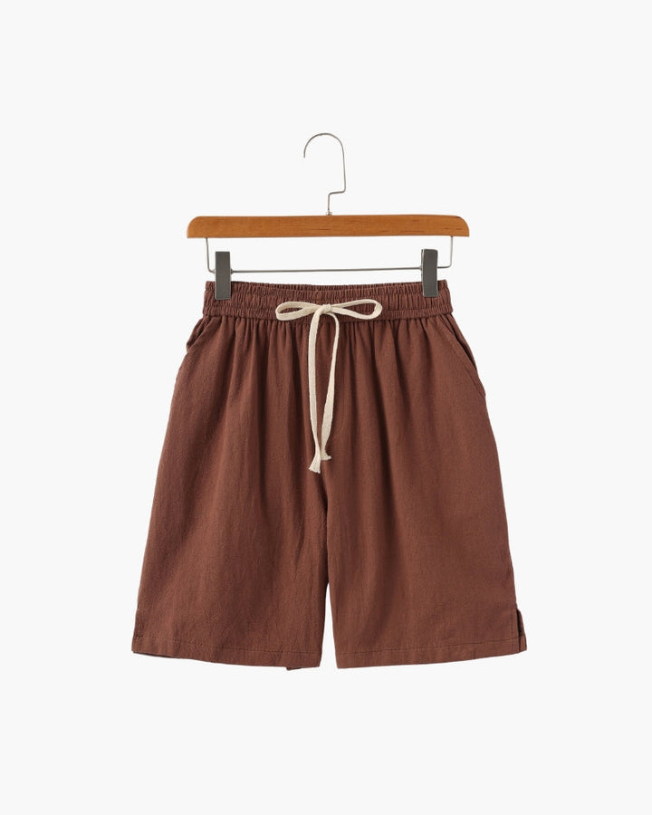 Pantaloncini in Lino con Vita Elastica e Laccetto