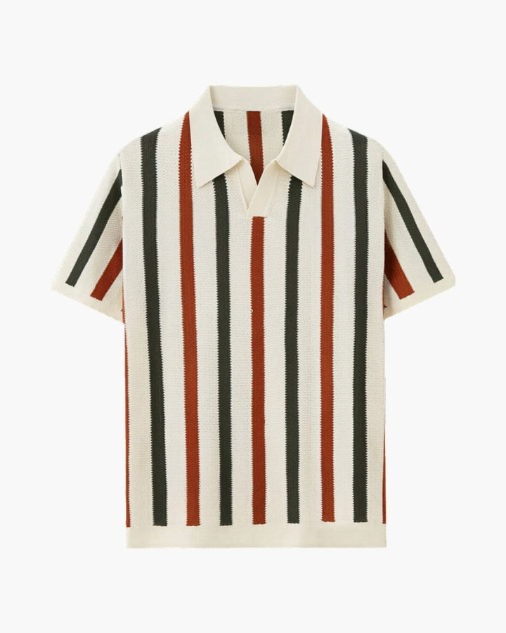 Polo a Maglia Traforata con Righe Verticali Multicolore