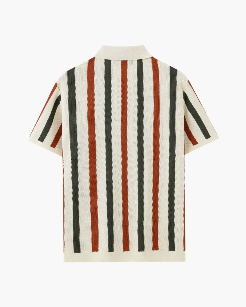Polo a Maglia Traforata con Righe Verticali Multicolore