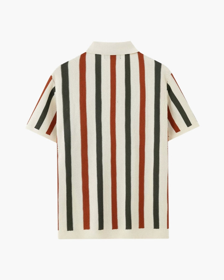 Polo a Maglia Traforata con Righe Verticali Multicolore