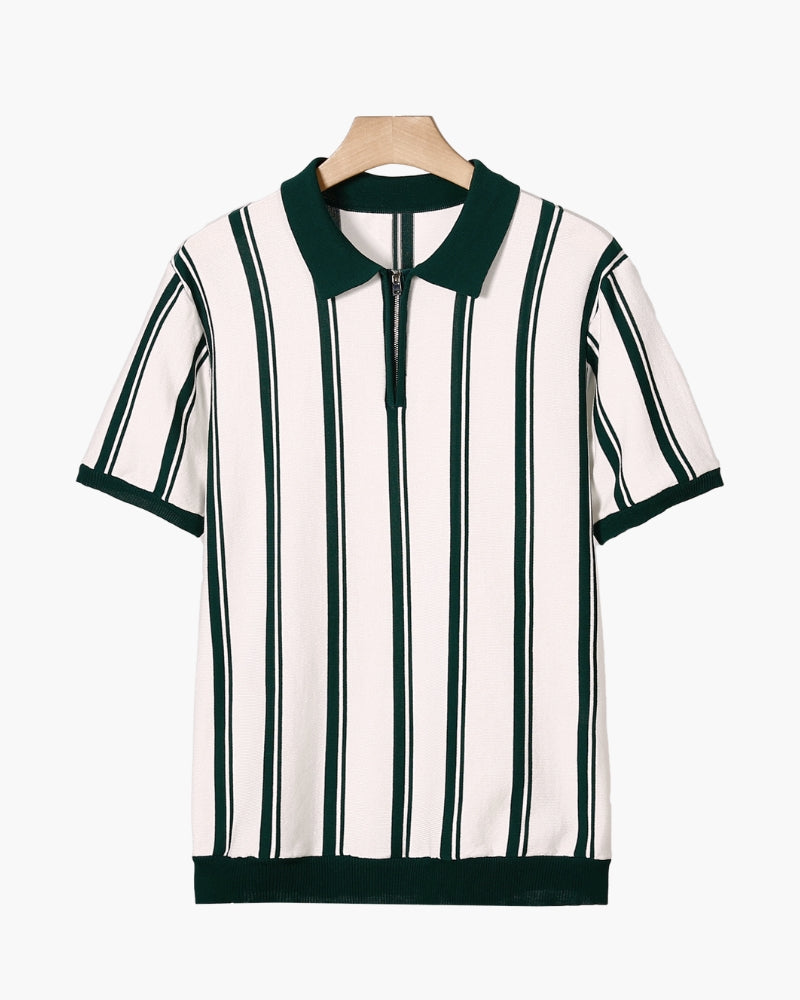 Polo a Maglia con Half-Zip e Righe Verticali a Contrasto