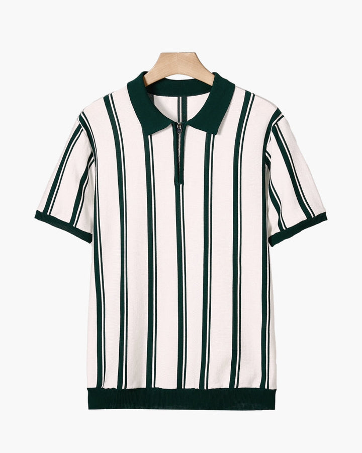 Polo a Maglia con Half-Zip e Righe Verticali a Contrasto