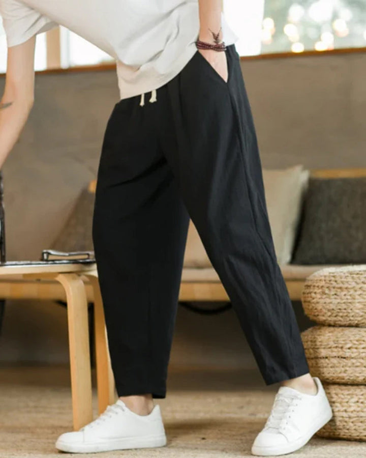 Pantaloni in Cotone e Lino con Vita Elastica