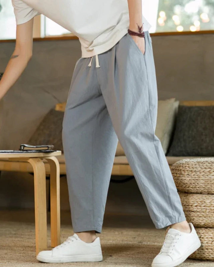 Pantaloni in Cotone e Lino con Vita Elastica