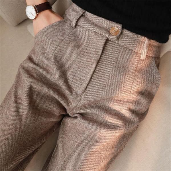 Pantaloni in Tweed a Spina di Pesce