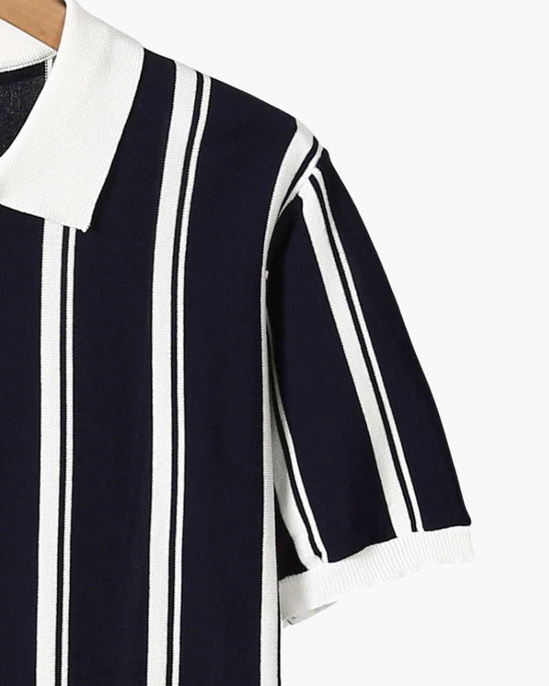 Polo a Maglia con Half-Zip e Righe Verticali a Contrasto