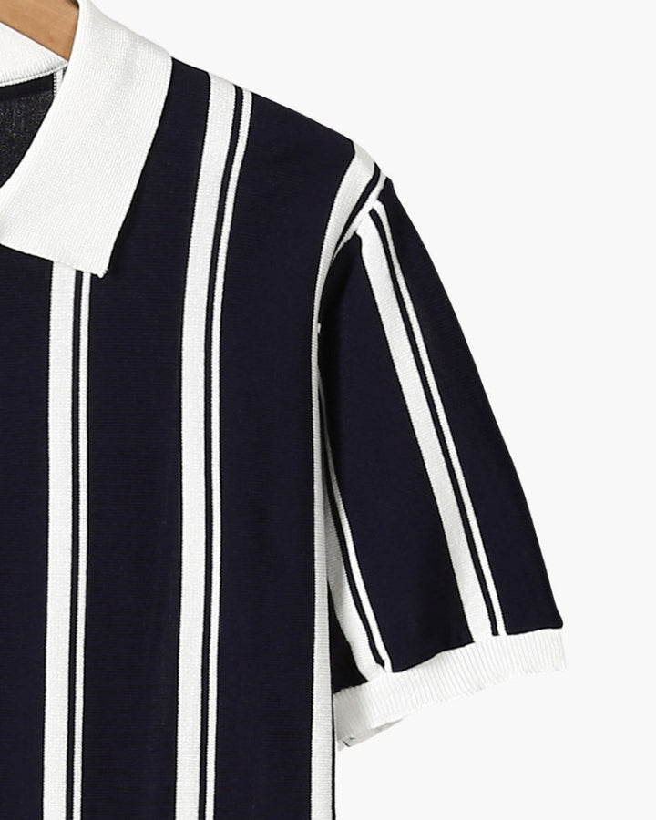Polo a Maglia con Half-Zip e Righe Verticali a Contrasto