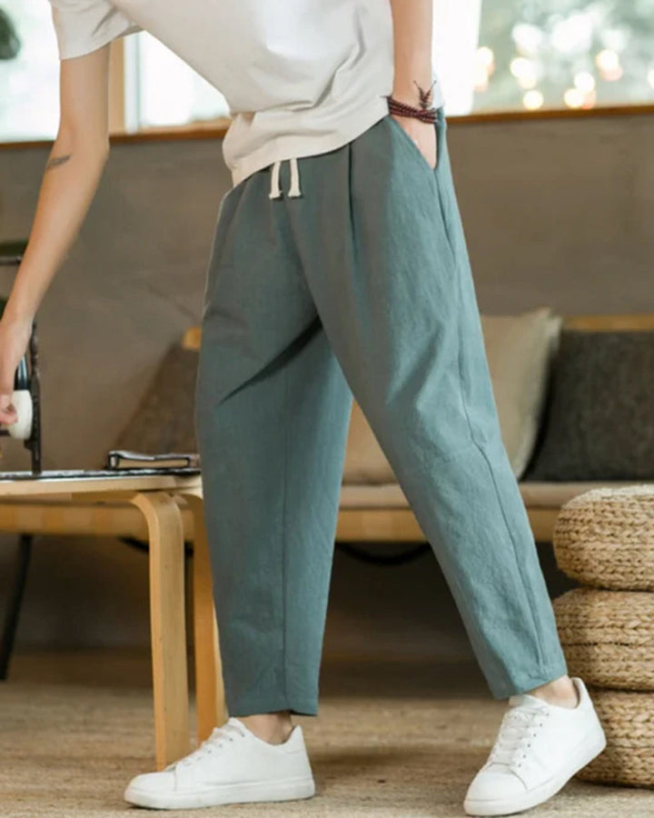 Pantaloni in Cotone e Lino con Vita Elastica