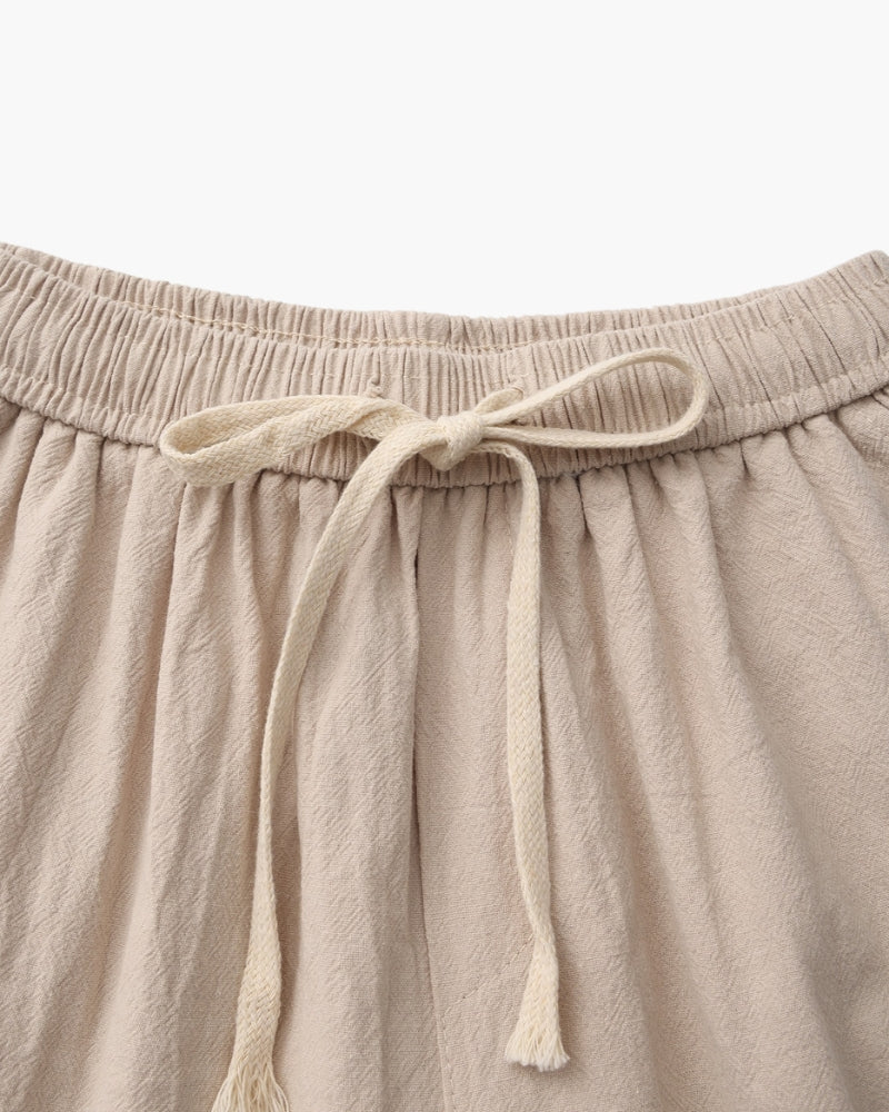 Pantaloncini in Lino con Vita Elastica e Laccetto