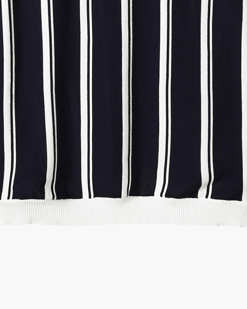 Polo a Maglia con Half-Zip e Righe Verticali a Contrasto