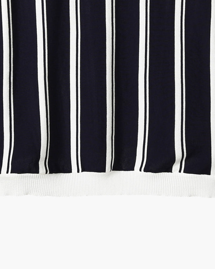 Polo a Maglia con Half-Zip e Righe Verticali a Contrasto