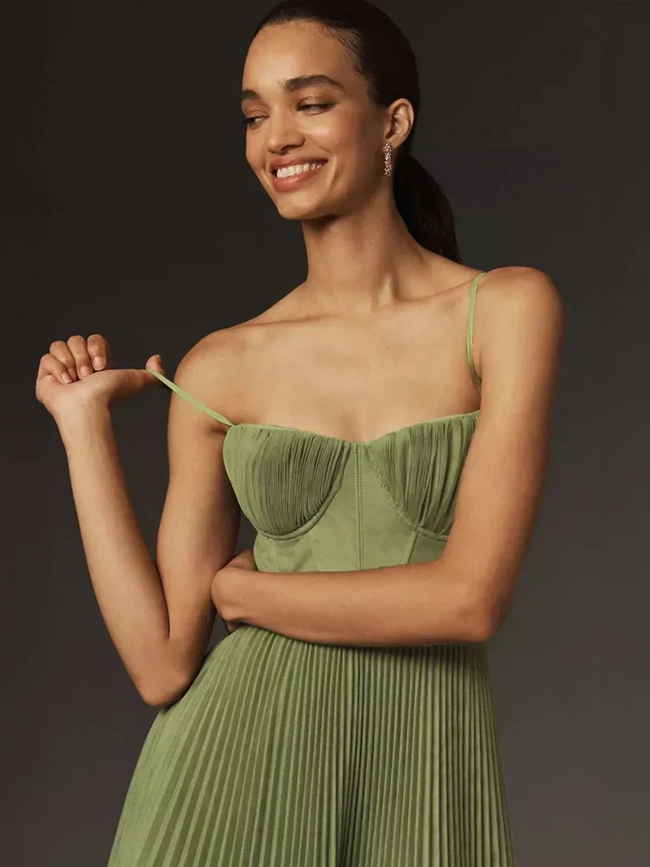 Abito Midi con Corpetto e Gonna in Tulle Pieghettato