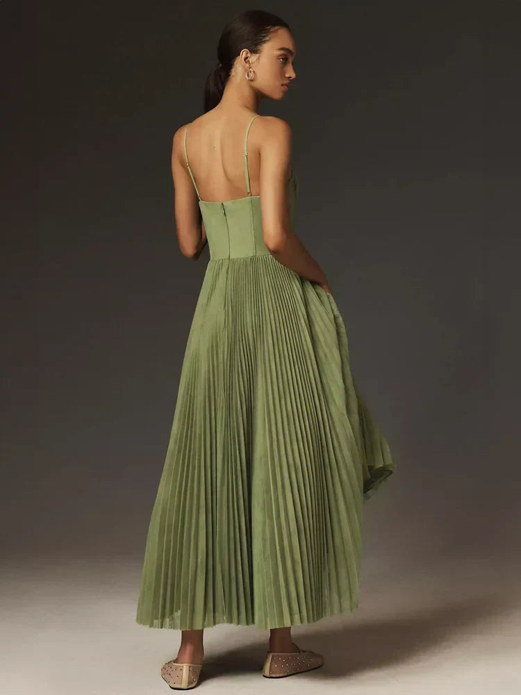 Abito Midi con Corpetto e Gonna in Tulle Pieghettato