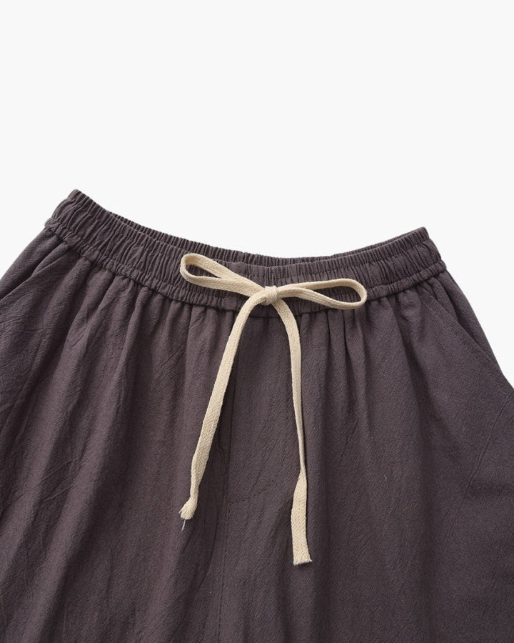 Pantaloncini in Lino con Vita Elastica e Laccetto