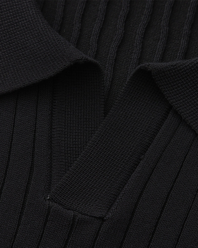 Polo a Maglia a Costine con Scollo Aperto