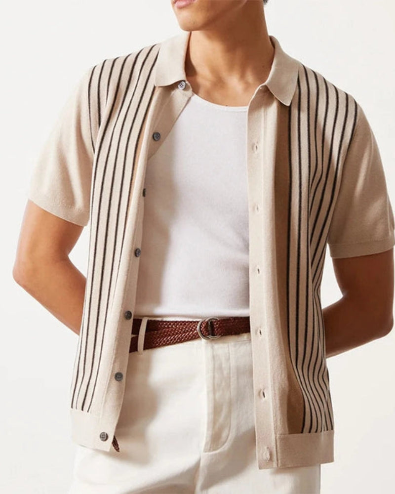 Polo a Maglia con Righe Verticali a Contrasto