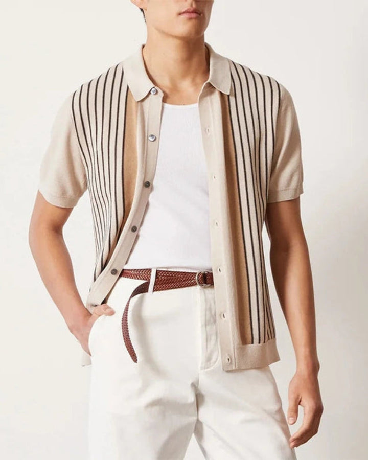 Polo a Maglia con Righe Verticali a Contrasto