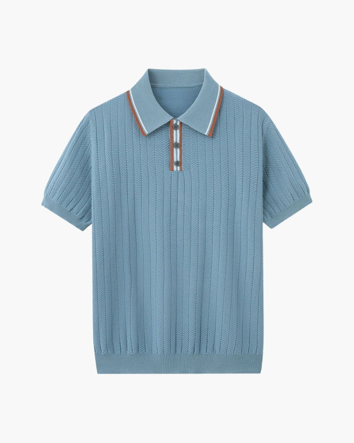 Polo a Maglia con Texture a Spina di Pesce e Dettagli a Contrasto