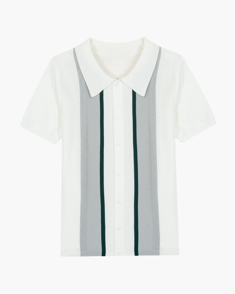 Polo a Maglia con Righe Verticali a Contrasto