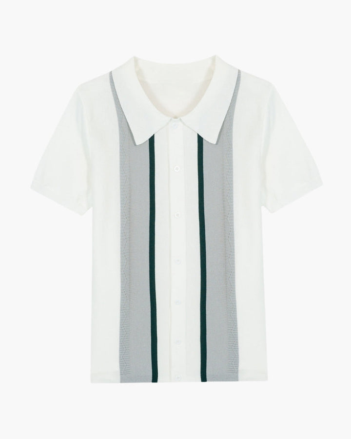 Polo a Maglia con Righe Verticali a Contrasto