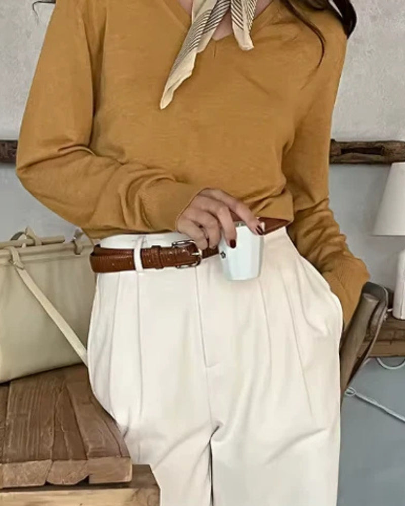 Pantaloni a Gamba Larga con Pieghe