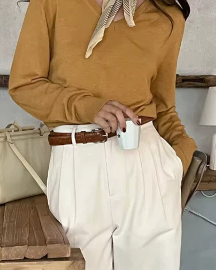 Pantaloni a Gamba Larga con Pieghe