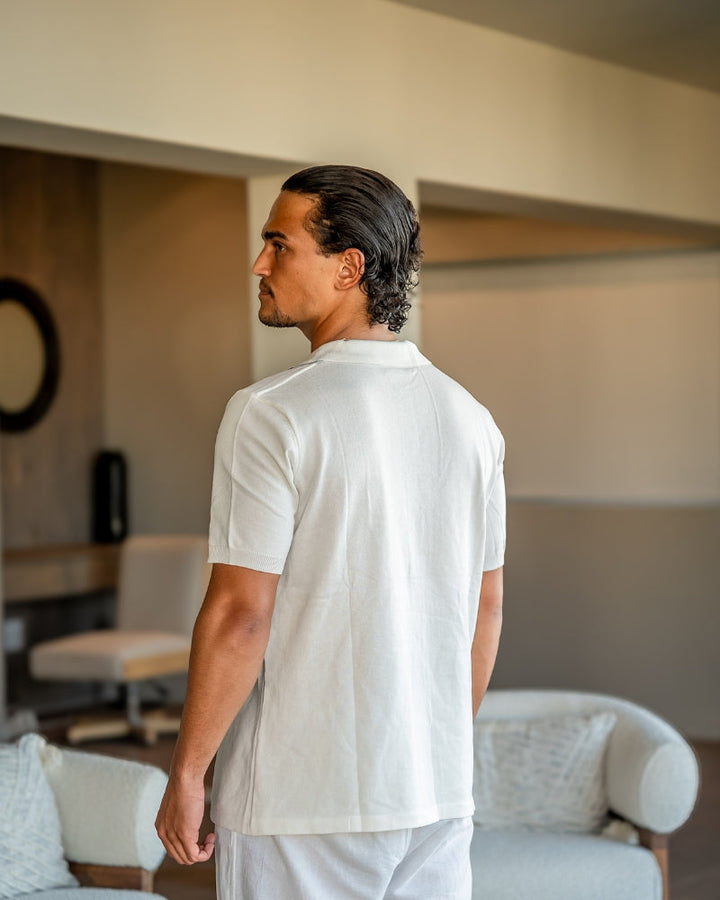 Polo a Maglia con Righe Verticali a Contrasto