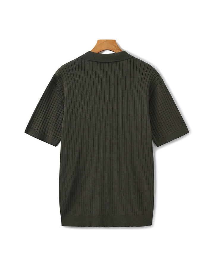 Polo a Maglia a Costine con Scollo Aperto