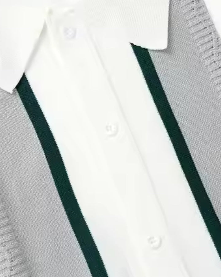 Polo a Maglia con Righe Verticali a Contrasto