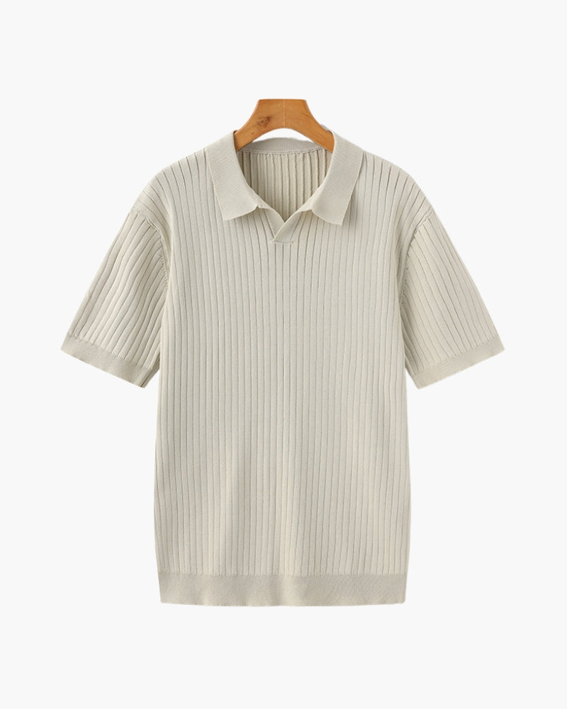 Polo a Maglia a Costine con Scollo Aperto