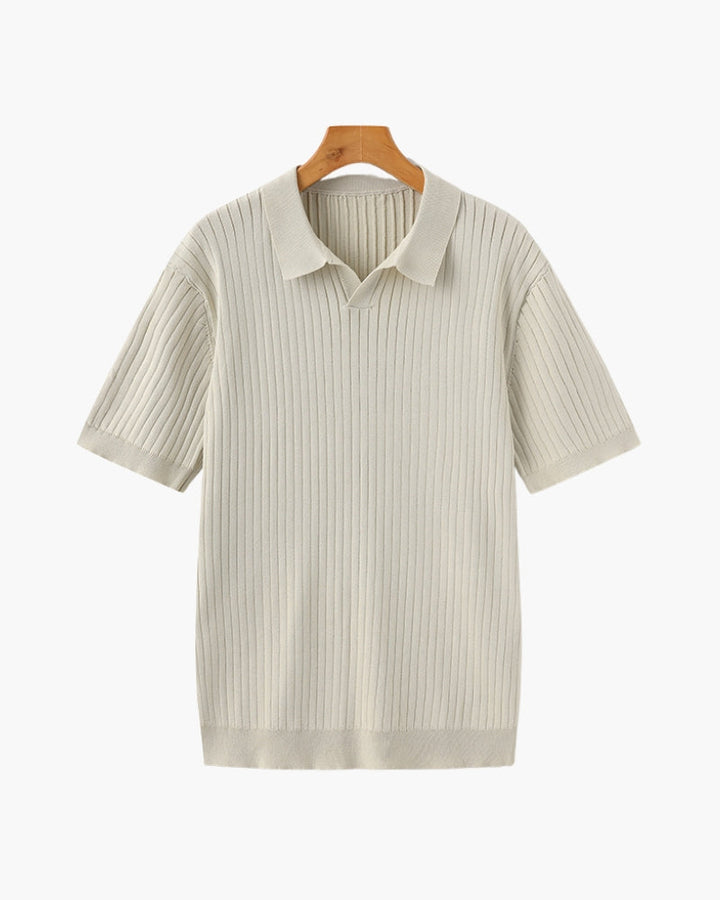 Polo a Maglia a Costine con Scollo Aperto