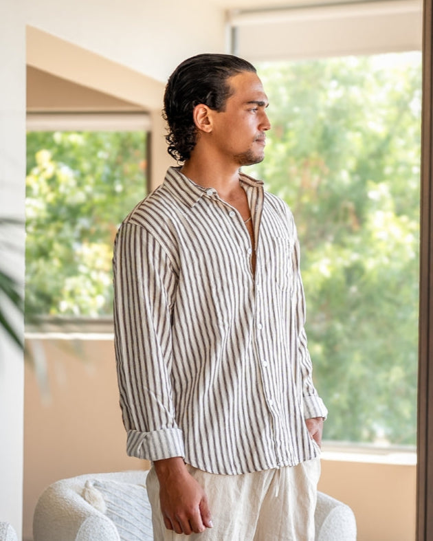 Camicia a Righe Verticali a Manica Lunga