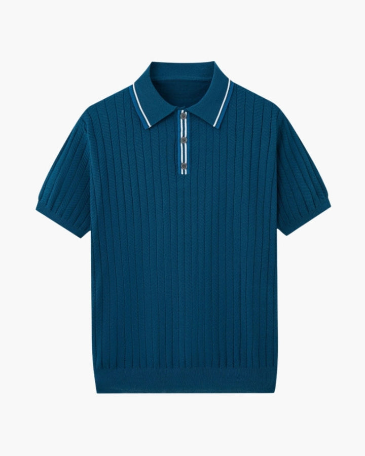 Polo a Maglia con Texture a Spina di Pesce e Dettagli a Contrasto