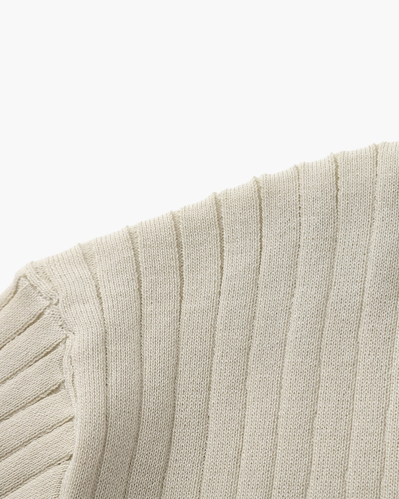 Polo a Maglia a Costine con Scollo Aperto