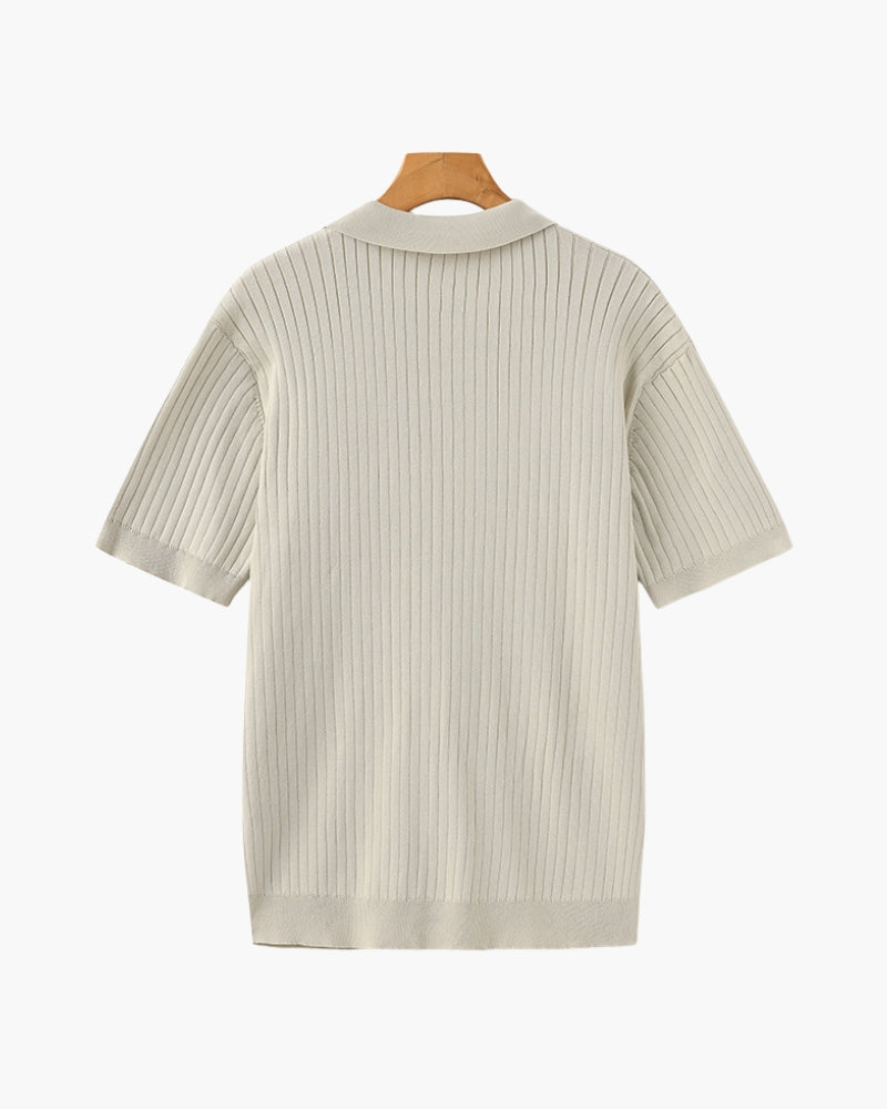 Polo a Maglia a Costine con Scollo Aperto