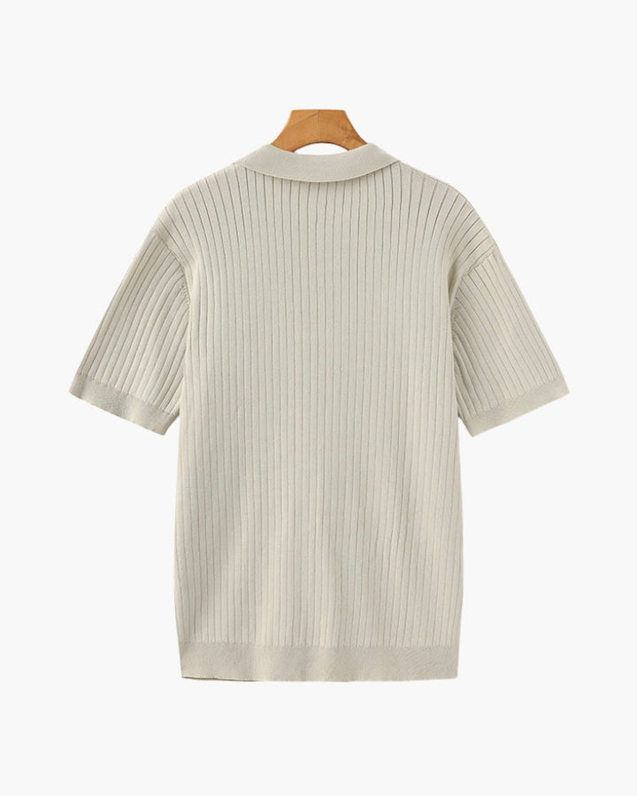 Polo a Maglia a Costine con Scollo Aperto