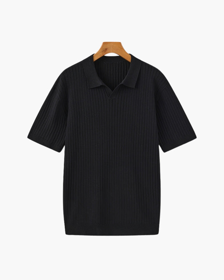 Polo a Maglia a Costine con Scollo Aperto