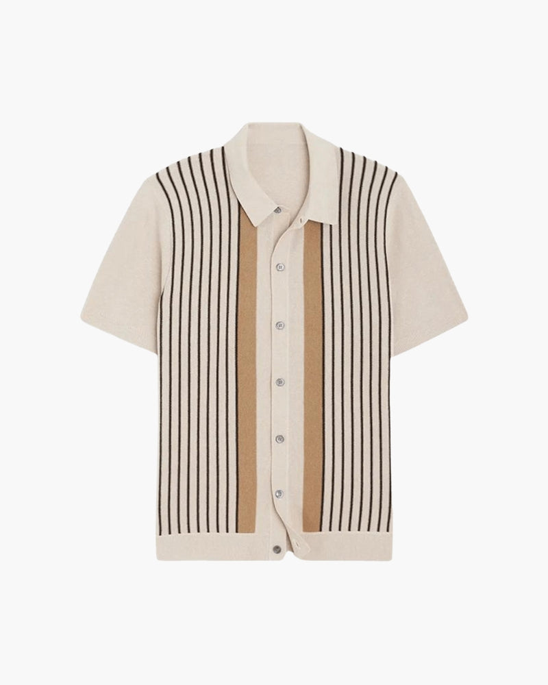 Polo a Maglia con Righe Verticali a Contrasto