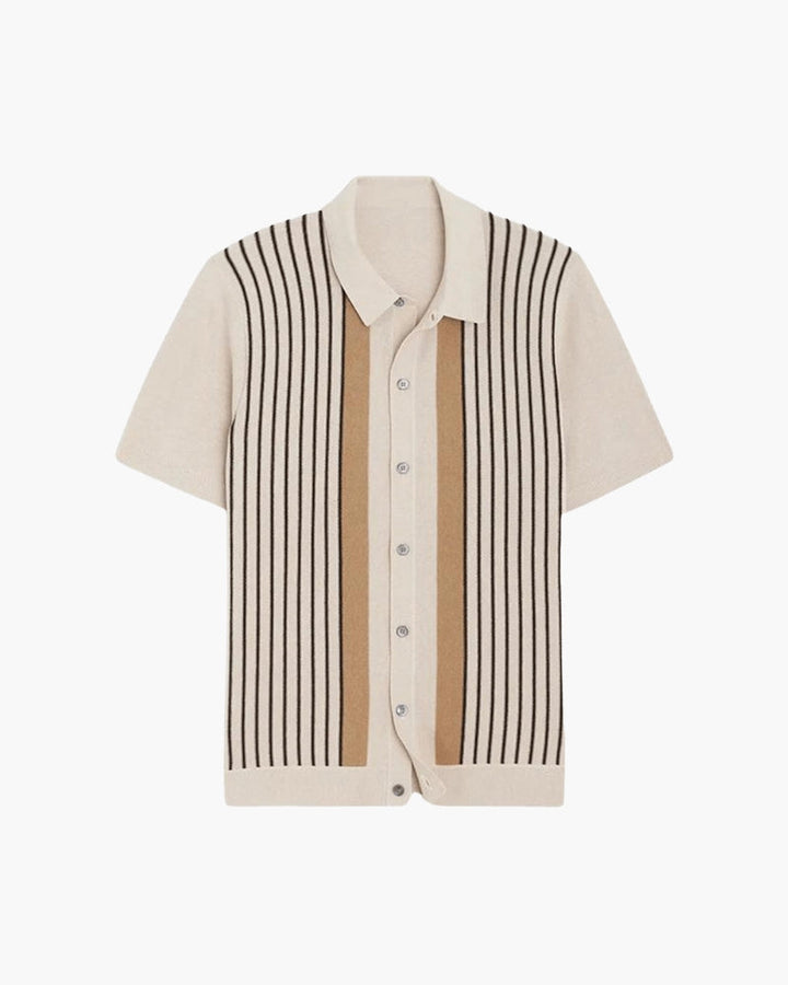 Polo a Maglia con Righe Verticali a Contrasto
