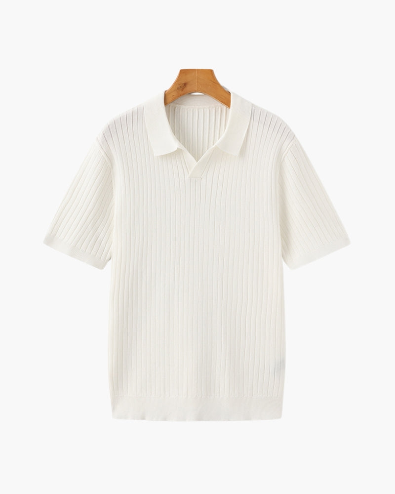 Polo a Maglia a Costine con Scollo Aperto