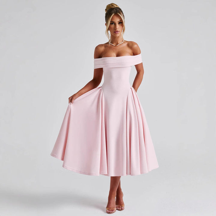 Abito Midi Off-Shoulder con Gonna Svasata