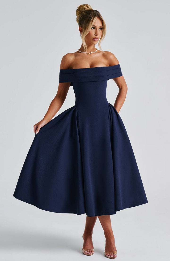Abito Midi Off-Shoulder con Gonna Svasata