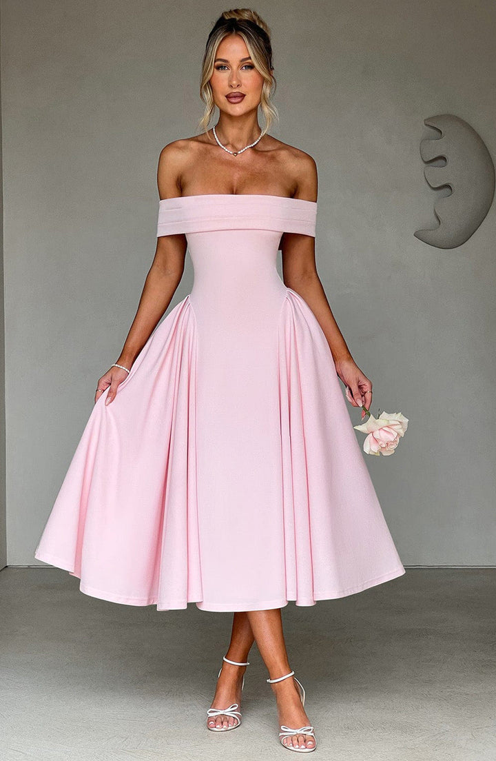 Abito Midi Off-Shoulder con Gonna Svasata
