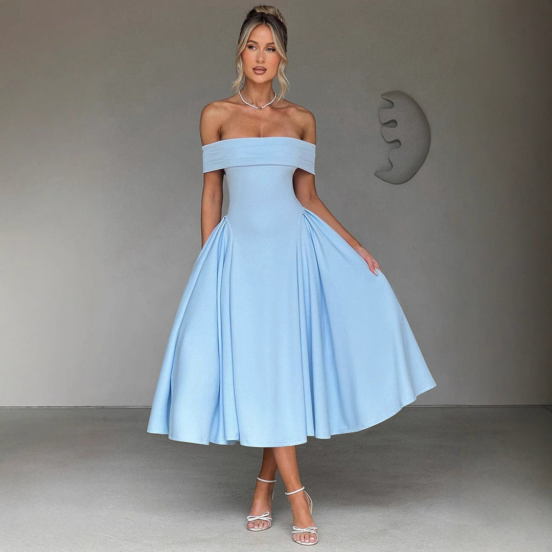Abito Midi Off-Shoulder con Gonna Svasata