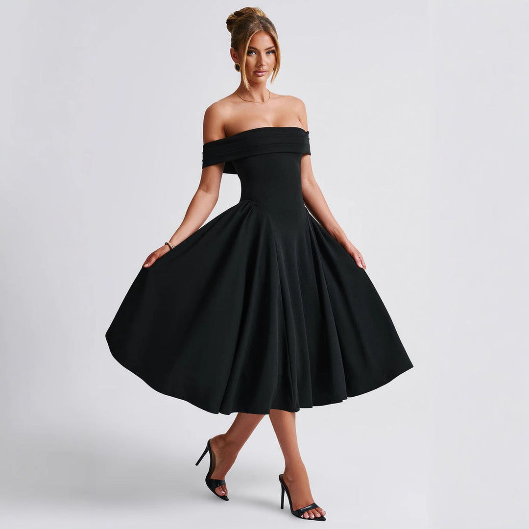 Abito Midi Off-Shoulder con Gonna Svasata