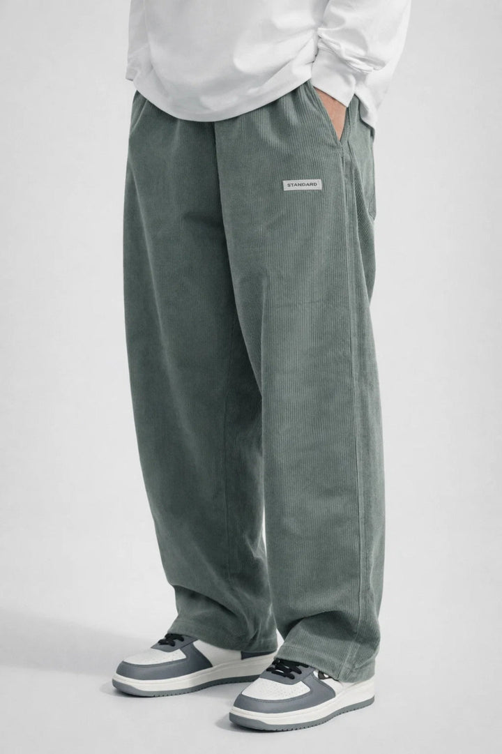 Pantaloni a Gamba Larga in Velluto a Coste