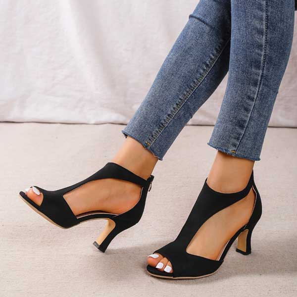 Sandali Slip-On con Fibbia Dorata e Punta Aperta