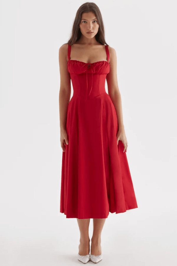 Abito Midi con Bustier e Gonna Svasata a Fantasia Floreale